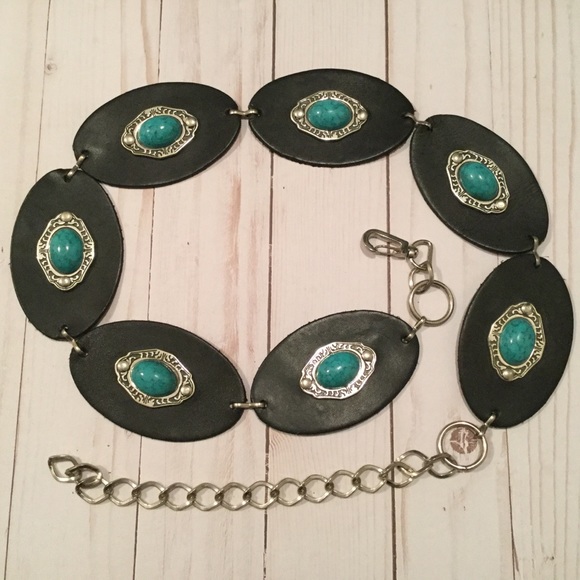 Lake Shore Drive Accessories - 🌵Western Concho Southwest Leather Turquoise Belt